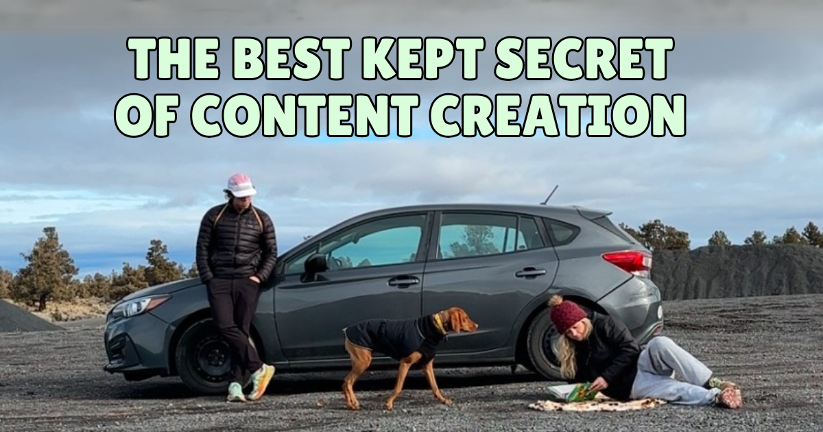 Matt Allyn, Natalie, and their dog in front of their broken down subaru